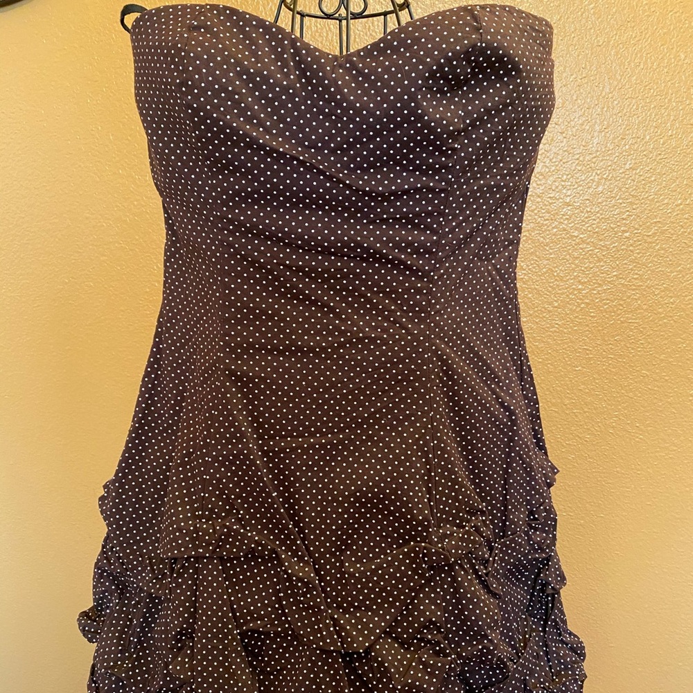Strapless Brown and White Polka Dot Bubble Dress